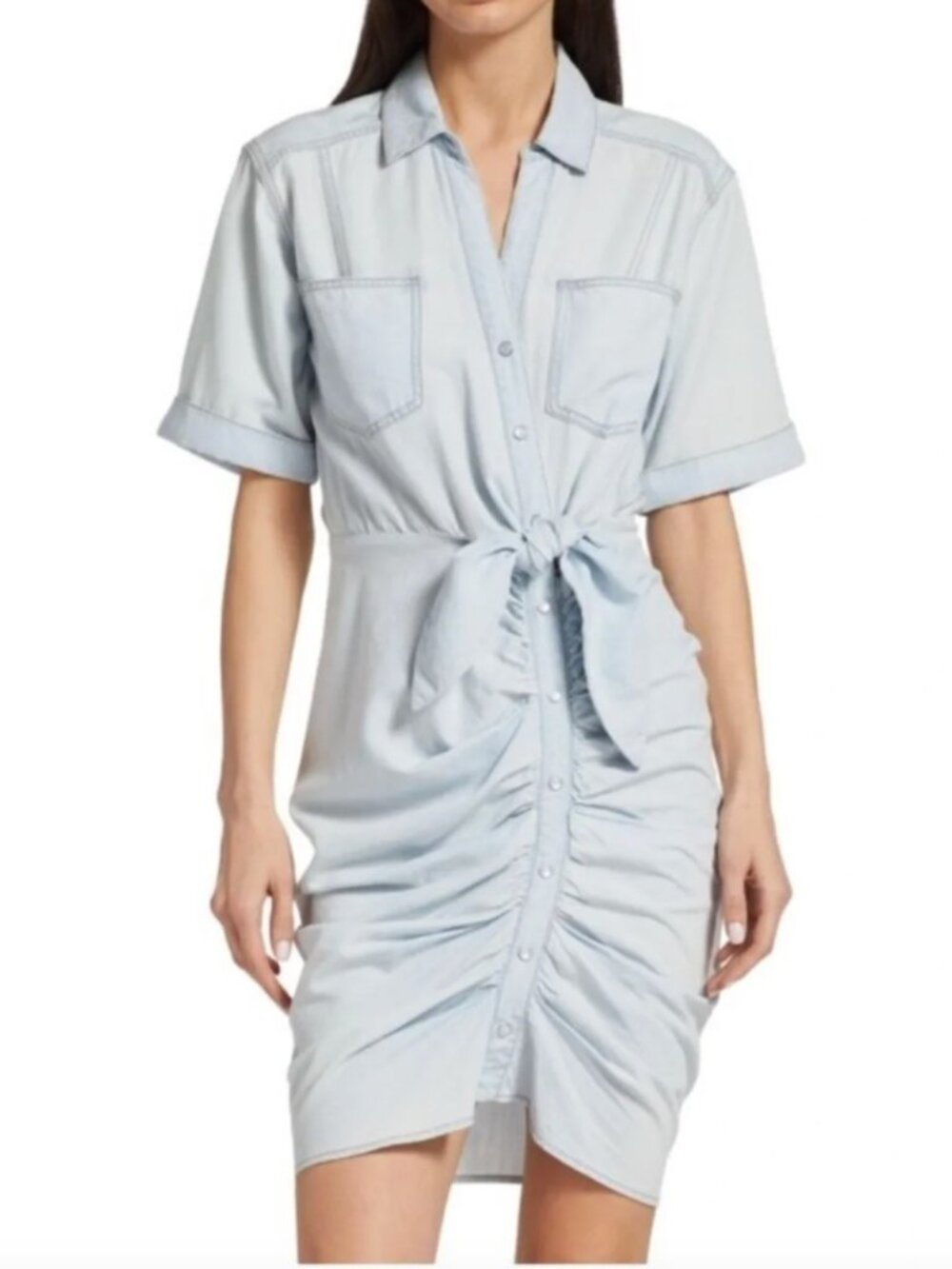 VERONICA BEARD Hensley Denim Shirt Dress Short Sleeve Size 6 Small